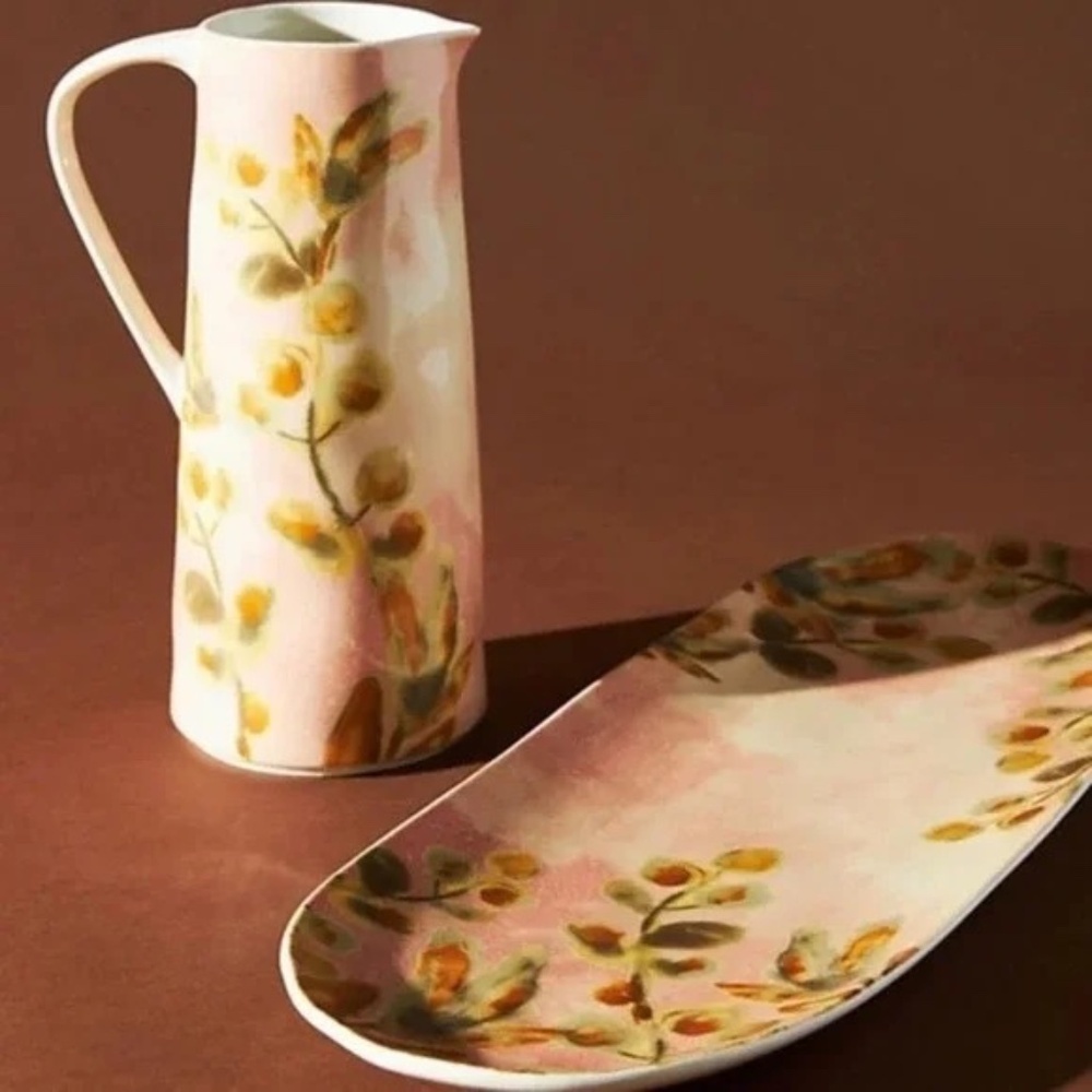 NWT Anthropologie Ismay  Floral Pitcher And Platter Set - Picture 4 of 7